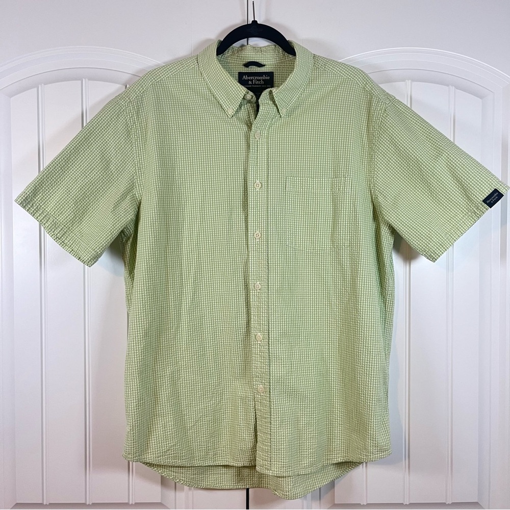 Abercrombie & Fitch Men’s Short Sleeve Button Down Shirt Green Plaid Size Large